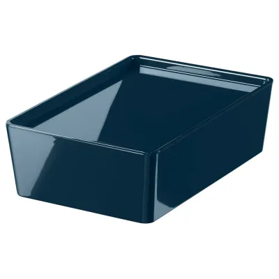 IKEA KUGGIS (ИКЕА КУГГИС) — Контейнер с крышкой, чёрно-синий 18x26x8 см