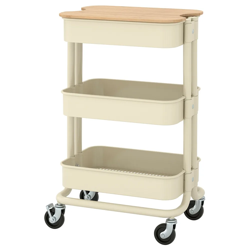 IKEA RÅSKOG (ИКЕА РОСКОГ) — / NORRÅVA Тележка с крышкой, бежевая 28x38x62 см