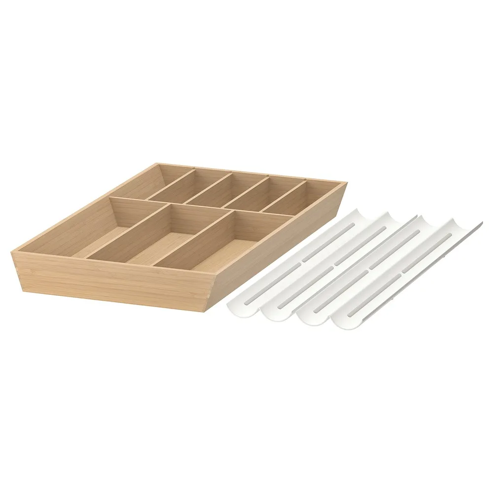 IKEA UPPDATERA (ИКЕА УППДАТЕРА) — Лоток для приборов/держатель для специй, белый/бамбук 52x50 см