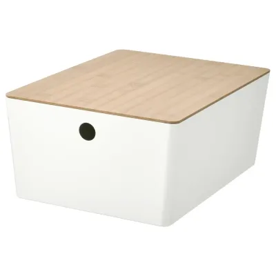 IKEA KUGGIS (ИКЕА КУГГИС) — Контейнер с крышкой, белый/бамбук 26x35x15 см