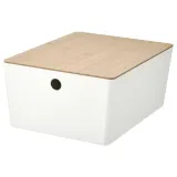 IKEA KUGGIS (ИКЕА КУГГИС) — Контейнер с крышкой, белый/бамбук 26x35x15 см — фото 1