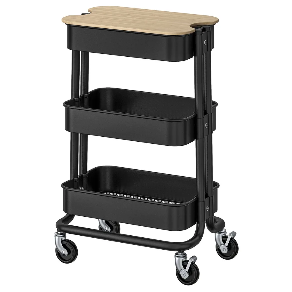 IKEA RÅSKOG (ИКЕА РОСКОГ) — / NORRÅVA Тележка с крышкой, чёрная 28x38x61 см