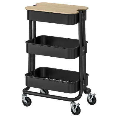 IKEA RÅSKOG (ИКЕА РОСКОГ) — / NORRÅVA Тележка с крышкой, чёрная 28x38x61 см