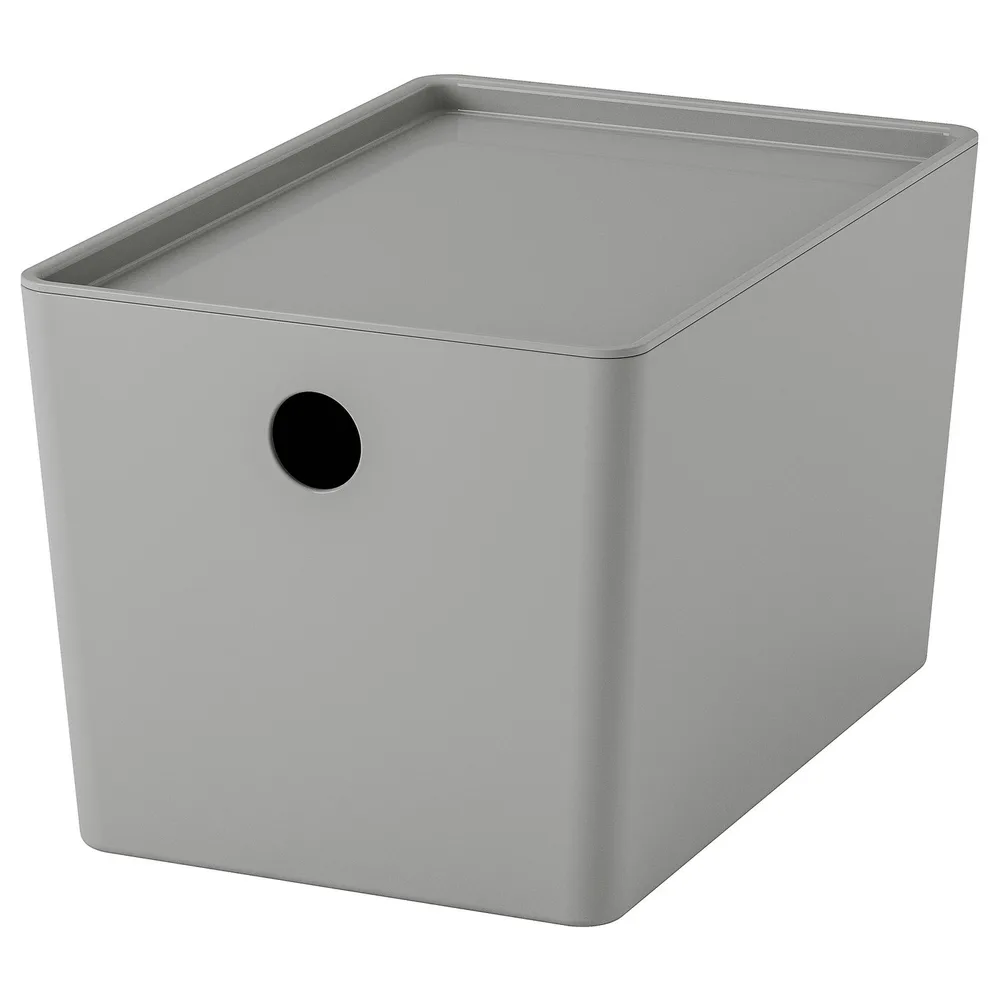 IKEA KUGGIS (ИКЕА КУГГИС) — Контейнер с крышкой, светло-серый 18x26x15 см