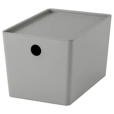 IKEA KUGGIS (ИКЕА КУГГИС) — Контейнер с крышкой, светло-серый 18x26x15 см