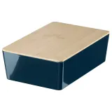 IKEA KUGGIS (ИКЕА КУГГИС) — Контейнер с крышкой, чёрно-синий/бамбук 18x26x8 см — фото 1