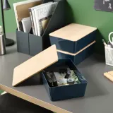 IKEA KUGGIS (ИКЕА КУГГИС) — Контейнер с крышкой, чёрно-синий/бамбук 18x26x8 см — фото 3