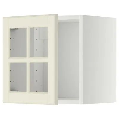 IKEA METOD (ИКЕА МЕТОД) — Шкаф навесной со стеклянной дверцей, белый/Бодбюн кремовый 40x40 см