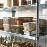 IKEA 365+ (ИКЕА 365+) — Корзина для продуктов с крышкой, прямоугольная металл/светлый серо-коричневый бамбук 32х21х13 см — фото 3