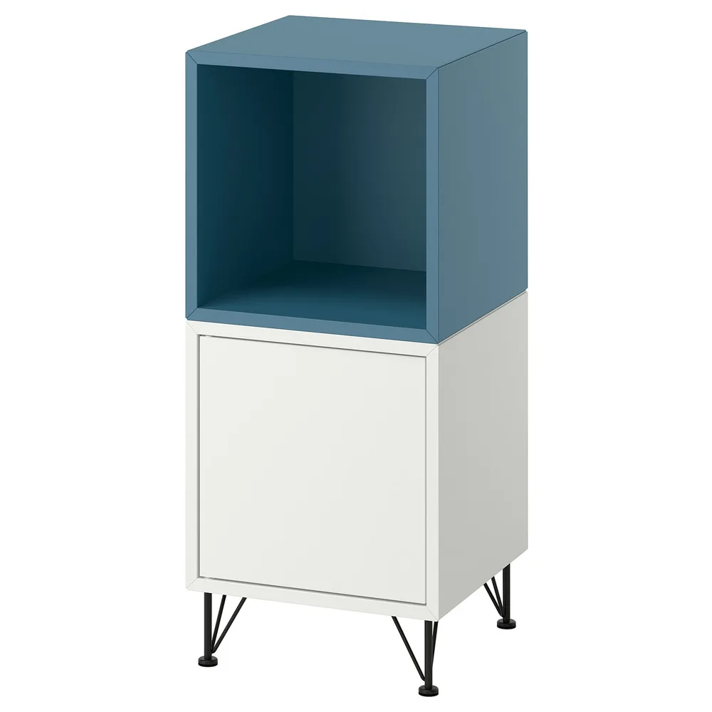 IKEA EKET (ИКЕА ЕКЕТ) — Комбинация шкафов на ножках, белый/тёмный серо-голубой, чёрный металл 35x35x80 см