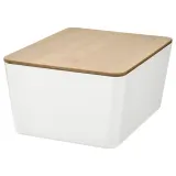 IKEA KUGGIS (ИКЕА КУГГИС) — Контейнер с крышкой, белый/бамбук 13x18x8 см — фото 1