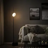 IKEA HÅRSLINGA (ИКЕА ХОРСЛИНГА) — / MOLNART Лампа напольная с лампочкой, чёрный/в форме кольца опаловый белый — фото 2