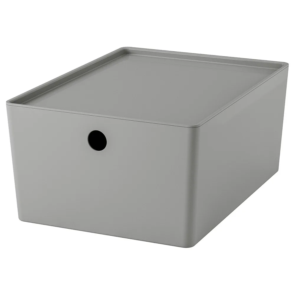 IKEA KUGGIS (ИКЕА КУГГИС) — Контейнер с крышкой, светло-серый 26x35x15 см