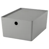 IKEA KUGGIS (ИКЕА КУГГИС) — Контейнер с крышкой, светло-серый 26x35x15 см — фото 1