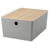IKEA KUGGIS (ИКЕА КУГГИС) — Контейнер с крышкой, светло-серый/бамбук 26x35x15 см — фото 1