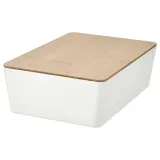 IKEA KUGGIS (ИКЕА КУГГИС) — Контейнер с крышкой, белый/бамбук 18x26x8 см — фото 1