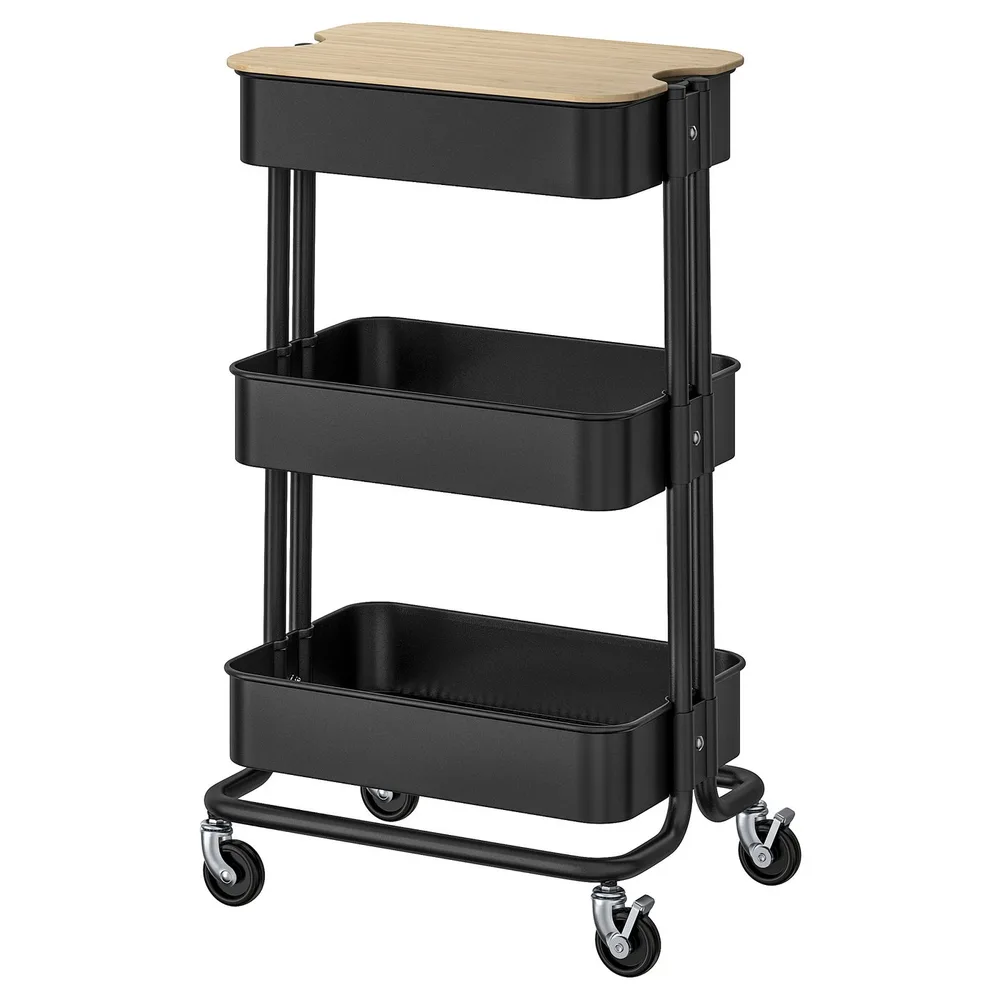 IKEA RÅSKOG (ИКЕА РОСКОГ) — / NORRÅVA Тележка с крышкой, чёрный 35x45x77 см