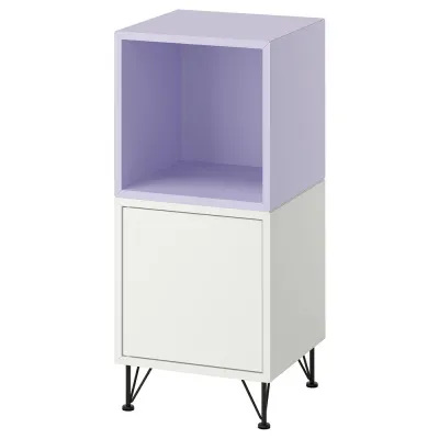 IKEA EKET (ИКЕА ЕКЕТ) — Комбинация шкафов на ножках, белый/бледно-фиолетовый, чёрный металл 35x35x80 см