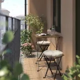 IKEA TÄRNÖ (ИКЕА ТЭРНЁ) — Табурет садовый складной, чёрный/светло-коричневый, подушка Куддарна светло-серо-бежевая — фото 2