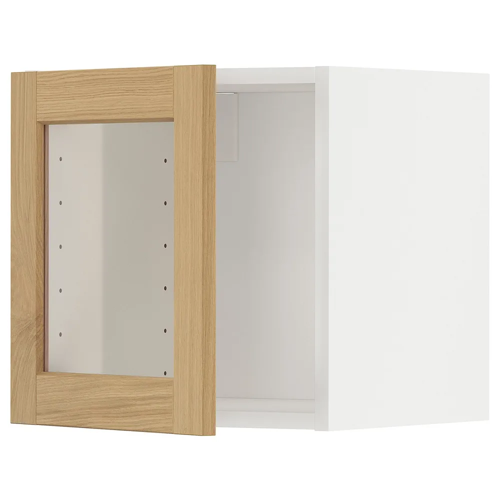 IKEA METOD (ИКЕА МЕТОД) — Шкаф навесной, стеклянная дверца, белый/Форсбакка дуб 40x40 см