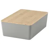 IKEA KUGGIS (ИКЕА КУГГИС) — Контейнер с крышкой, светло-серый/бамбук 18x26x8 см — фото 1