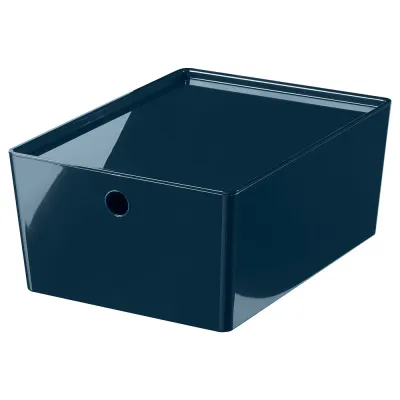 IKEA KUGGIS (ИКЕА КУГГИС) — Контейнер с крышкой, чёрно-синий 26x35x15 см