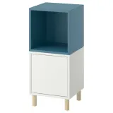 IKEA EKET (ИКЕА ЕКЕТ) — Комбинация шкафов на ножках, белый/тёмно-серо-синий/дерево 35x35x80 см — фото 1