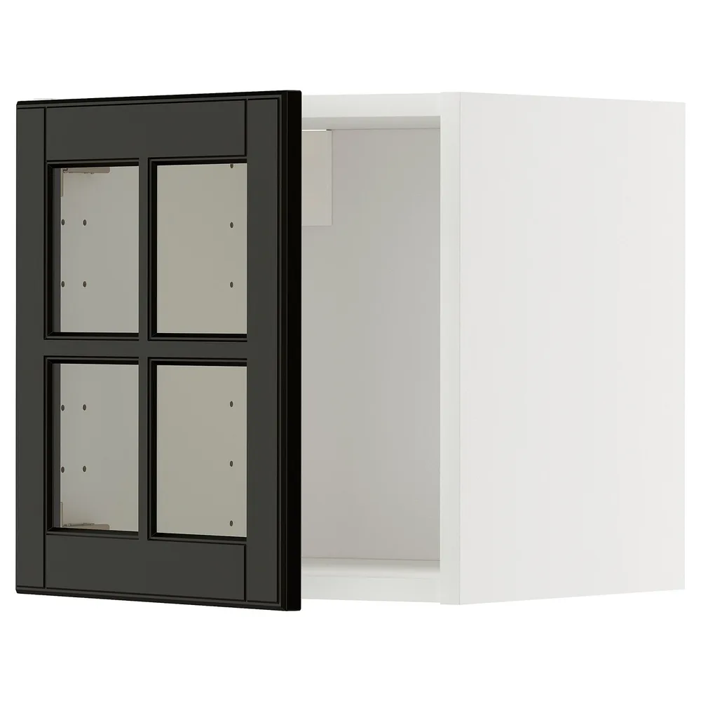 IKEA METOD (ИКЕА МЕТОД) — Шкаф навесной со стеклянной дверцей, белый/Bodbyn чёрный 40x40 см