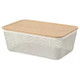 IKEA 365+ (ИКЕА 365+) — Корзина для продуктов с крышкой, прямоугольная металл/белый бамбук 32x21x13 см — фото 1