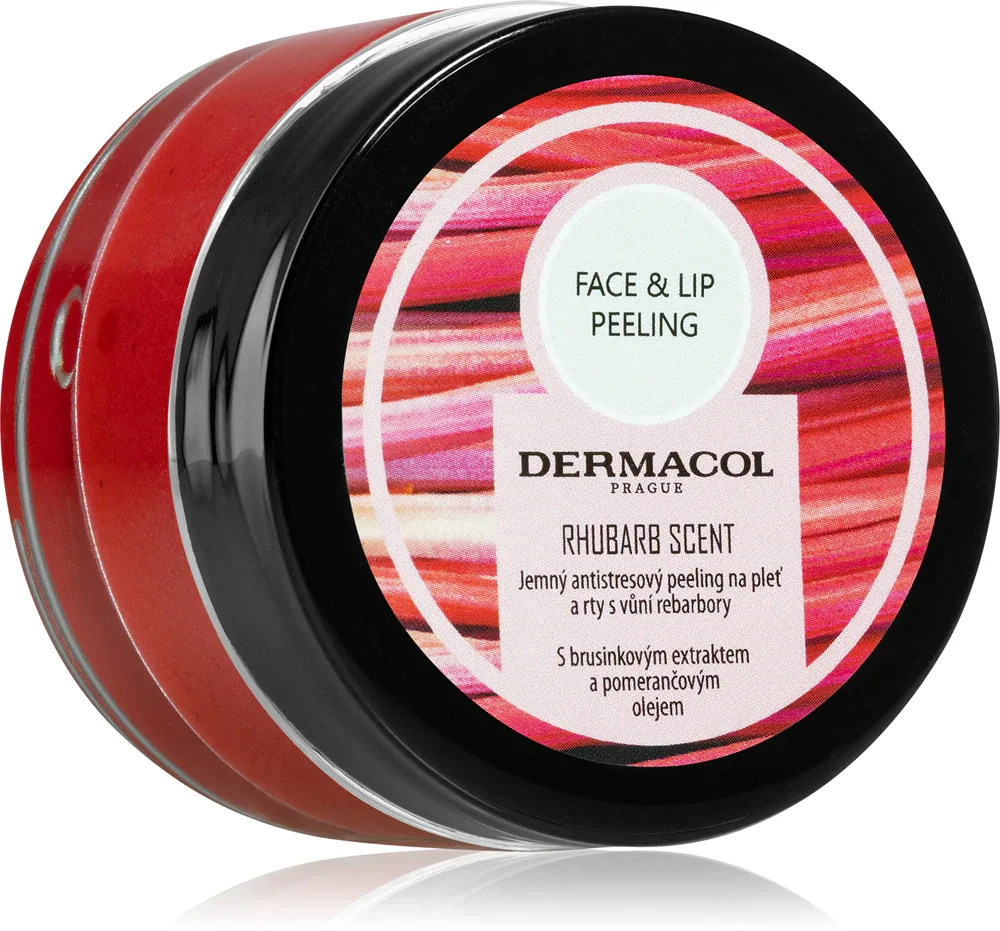 Dermacol Face & Lip Peeling Rhubarb - сахарный скраб для губ и щек / 50 ml / GTIN 8595003121095