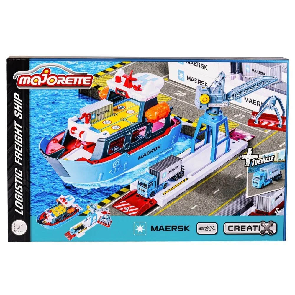 Majorette Creatix - Грузовой корабль с разгрузочной станцией + автомобиль Maersk 2050039 / артикул 2050039 / GTIN 3467452073322