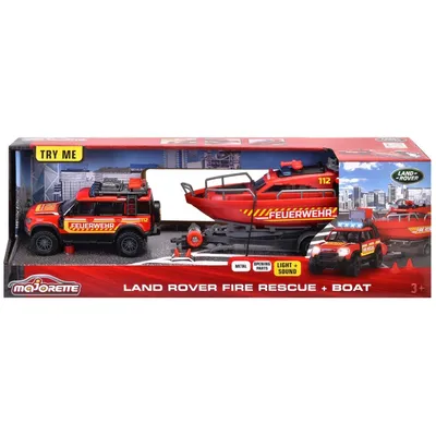 Majorette - Спасательная машина Land Rover с прицепом и лодкой Свет и звук 33,5 см 3716001