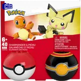 MEGA Pokemon - Покебол Чармандер и Пичу 2шт Строительные блоки 40 элементов. HXP13 / артикул HXP11 HXP13 / GTIN 194735235759 — фото 1