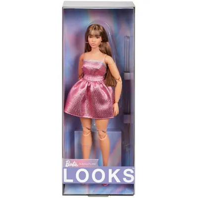Barbie Signature Looks - Кукла брюнетка в сверкающем розовом платье HRM16