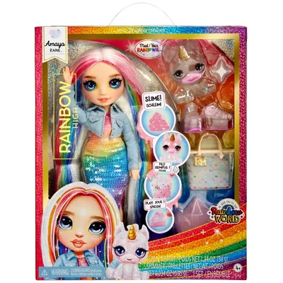 Rainbow High - Сияющая кукла Амайя Рейн (Радуга) + питомец и слизь 120230