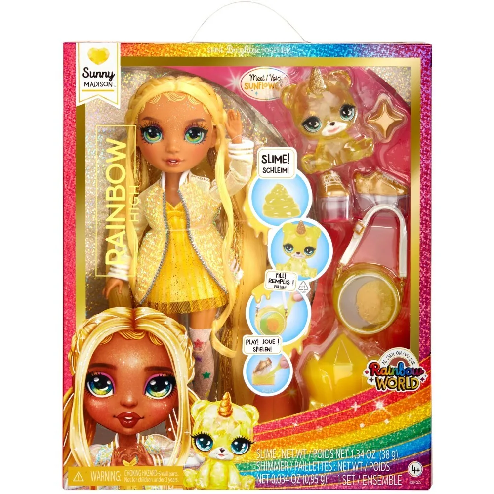 Rainbow High - Сияющая кукла Sunny Madison (желтая) + питомец и слизь 120186 / артикул 120162 120186 / GTIN 035051120186