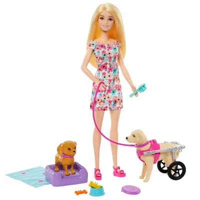 Barbie - Кукла Барби и собака в коляске + 10 аксессуаров HTK37