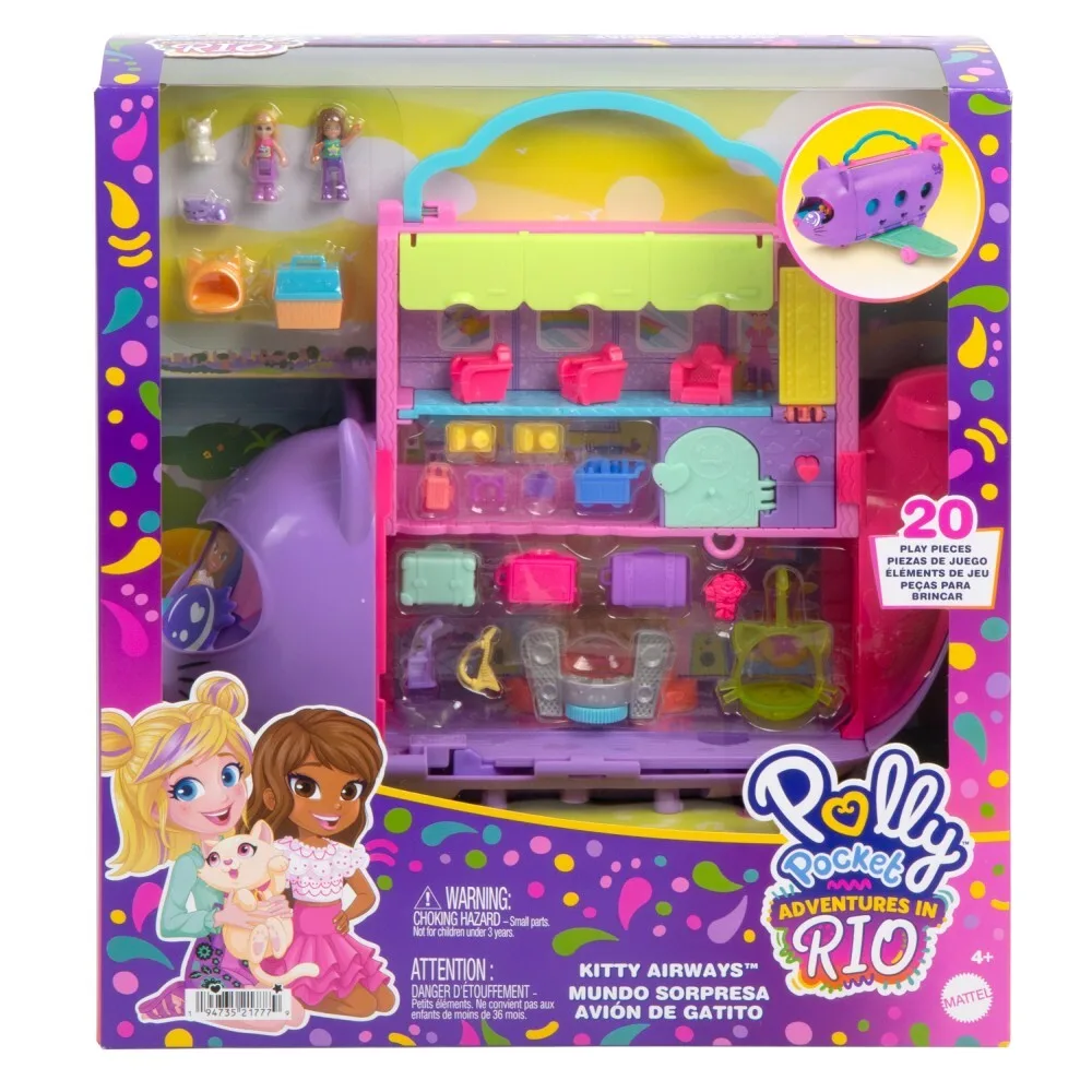 Polly Pocket - Кошка-самолет с двумя куклами + аксессуары HWP19 / артикул HWP19 / GTIN 194735217779