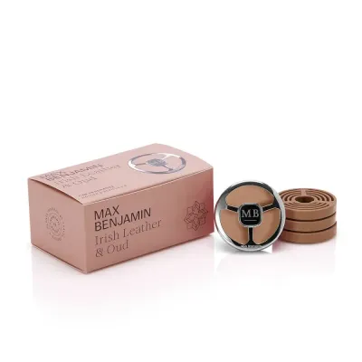 Max Benjamin Набор автомобильных ароматов Irish Leather & Oud с держателем и 4 сменными картриджами