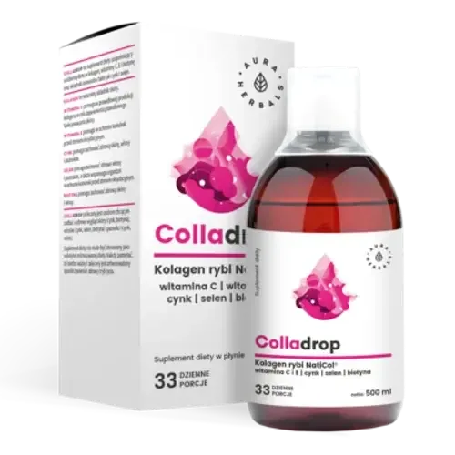 Aura Herbals - Рыбный коллаген Colladrop, натинол + витамин c, диетическая добавка, 500 мл
