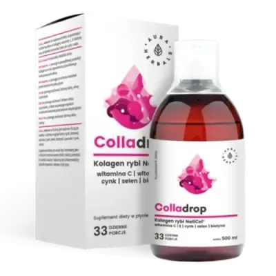 Aura Herbals - Рыбный коллаген Colladrop, натинол + витамин c, диетическая добавка, 500 мл
