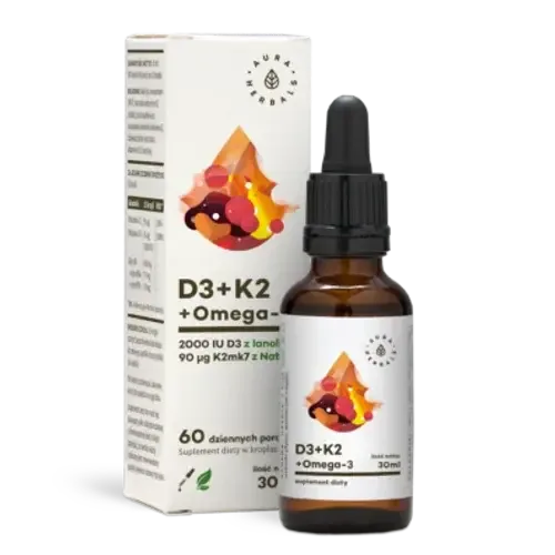Aura HerbalsbВитамин D3 + K2MK7 + Омега 3 капли, 30 мл