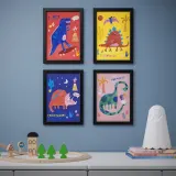 IKEA BILD (ИКЕА БИЛД) — Плакат, разноцветные динозавры, 21x30 см — фото 2