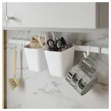 IKEA SUNNERSTA (ИКЕА СУННЕРСТА) — Рейлинг 4 крючка/2 корзины, белый — фото 3
