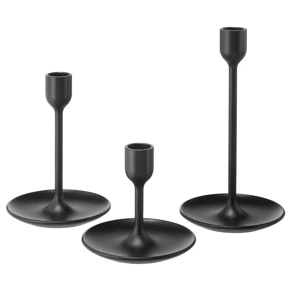 IKEA FULLTALIG (ИКЕА ФУЛЛТАЛИГ) — Подставки для свечей, 3 шт, черные