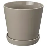 IKEA KLOTLÖNN (ИКЕА КЛОТЛОНН) — Цветочный горшок с блюдцем, закрытый/открытый/серо-бежевый, 24 см — фото 1