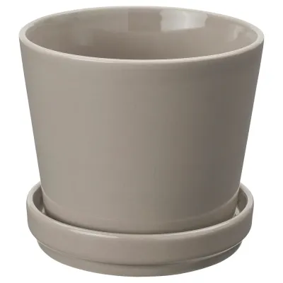 IKEA KLOTLÖNN (ИКЕА КЛОТЛОНН) — Цветочный горшок с основанием, закрытый/открытый/серо-бежевый, 12 см