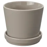 IKEA KLOTLÖNN (ИКЕА КЛОТЛОНН) — Цветочный горшок с основанием, закрытый/открытый/серо-бежевый, 12 см — фото 1