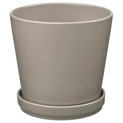 IKEA KLOTLÖNN (ИКЕА КЛОТЛОНН) — Цветочный горшок с блюдцем, закрытый/открытый/серо-бежевый, 19 см