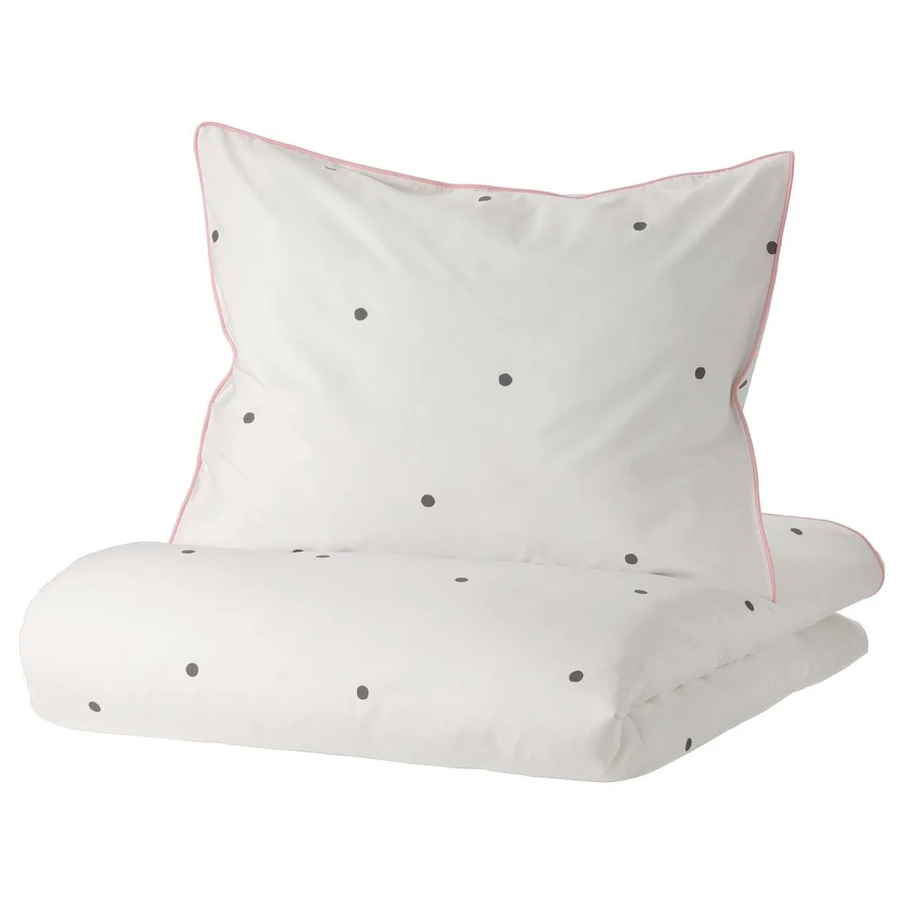 IKEA VÄNKRETS (ИКЕА ВЭНКРЕТС) — Пододеяльник и наволочка, точечный рисунок белый/розовый, 150x200/50x60 см